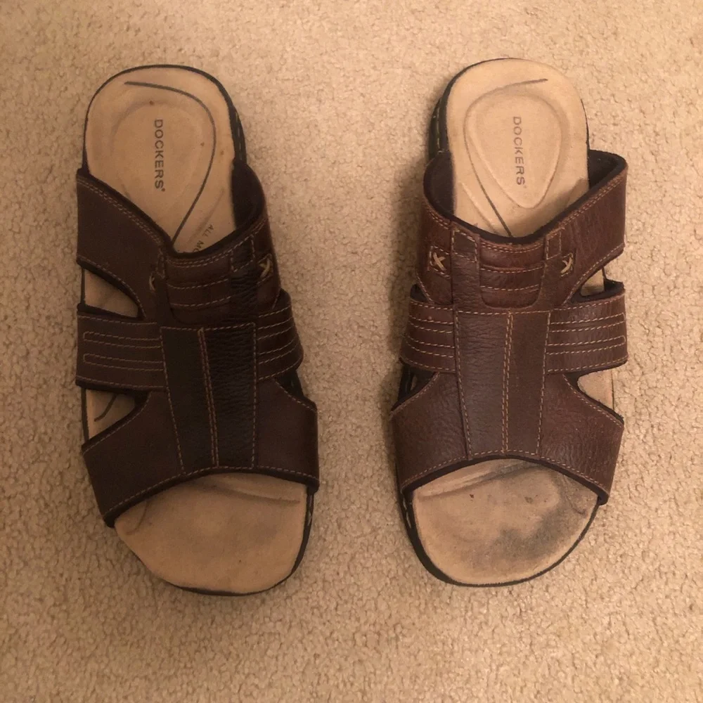 Dockers Men's Dark Brown Leather Slide Sandals